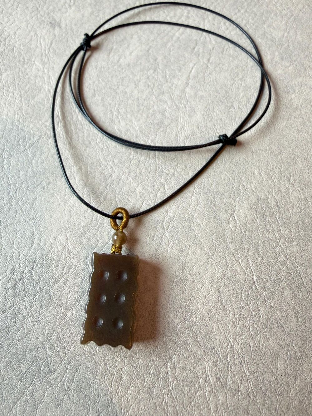 Amber Cookie Dimpled Sugar-Brown natural Jade Pendant Necklace, Adjustable Cord